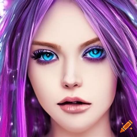 Portrait of a girl with purple hair and ice blue eyes on Craiyon