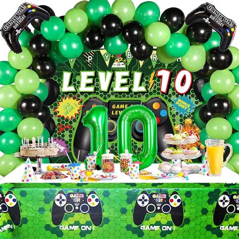 Vlipoeasn 90PCS 10th Birthday Video Game Party Decorations - Green 10th ...