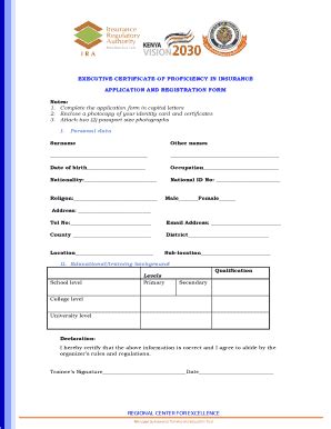 Fillable Online EXECUTIVE CERTIFICATE OF PROFICIENCY IN INSURANCE ...