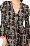 Buy Black Crepe Floral V-neck Ilian Botanic Pattern Dress For Women by ...