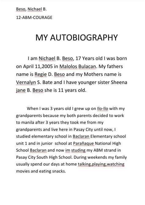 Image result for Short Biography Examples