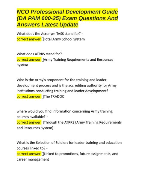 NCO Professional Development Guide (DA PAM 600-25) Exam Questions and ...