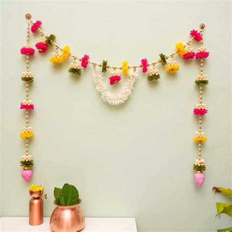 Buy Handmade Multi-Color Tissue Flower Toran With Side Hangings Online ...