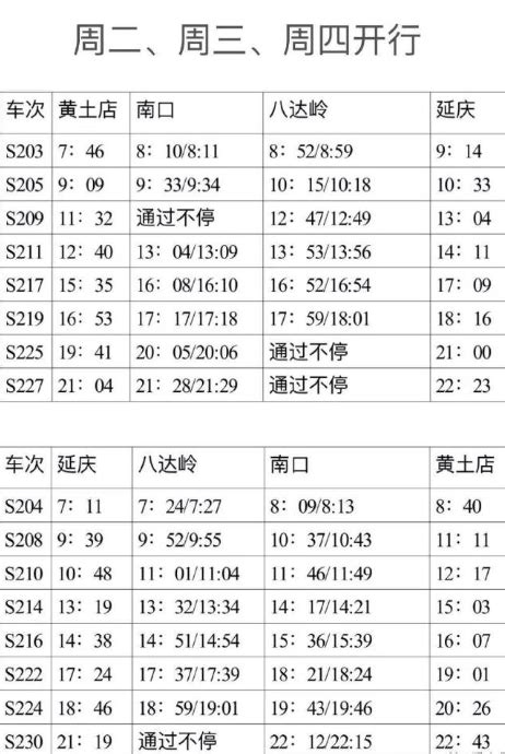 2021年五一期间北京S2线最新列车时刻表- 北京本地宝