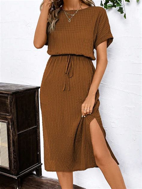 SHEIN Clasi Summer Military Green Vertical Striped Textured Round Neck ...