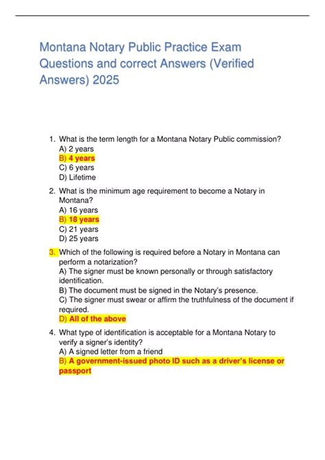 Montana Notary Public Practice Exam Questions and correct Answers ...
