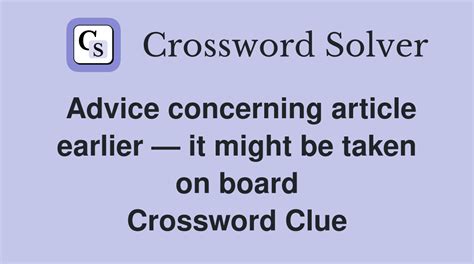 Advice concerning article earlier — it might be taken on board ...