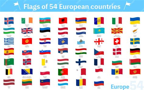 Fluttering world flag icons set of 54 european and nis countries | Premium Vector