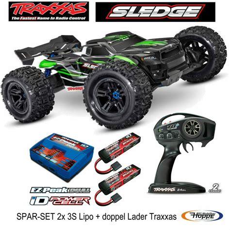 Traxxas SLEDGE Grün 4x4 RTR 1-8 SPARSET 2x 5000 Lipo 3S + Duolader TRX95076-4GRN