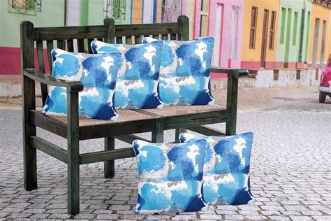 Buy SOUMYA Set of 5 100% Floral Printed Cotton Blue Cushion Cover 16 ...