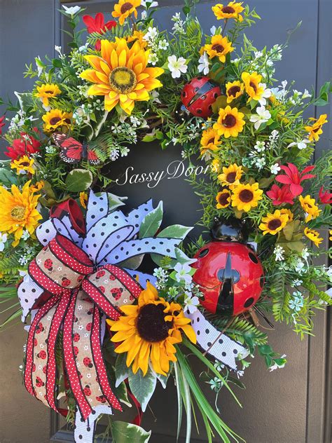 Sunflower Summer Wreath, Sunflower Wreath, Ladybug Wreath, Front Door ...