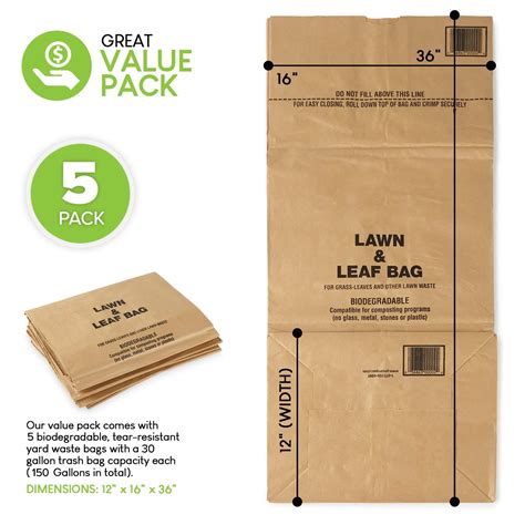 Ownfolk 30 Gallon Kraft Lawn And Leaf Bags Eco-friendly Heavy Duty ...