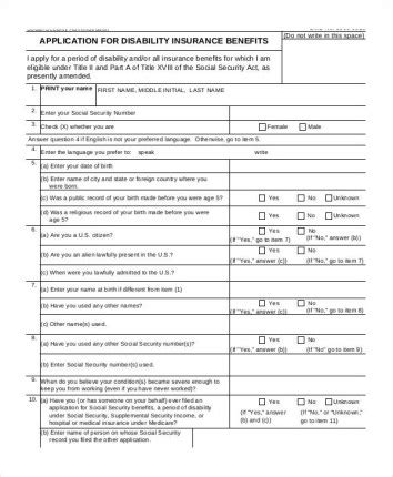 Disability Insurance Application Form 的图像结果