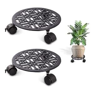 Sharpex Heavy Duty Plant Pot Trolley with Wheels | 2 PC Round Plant ...