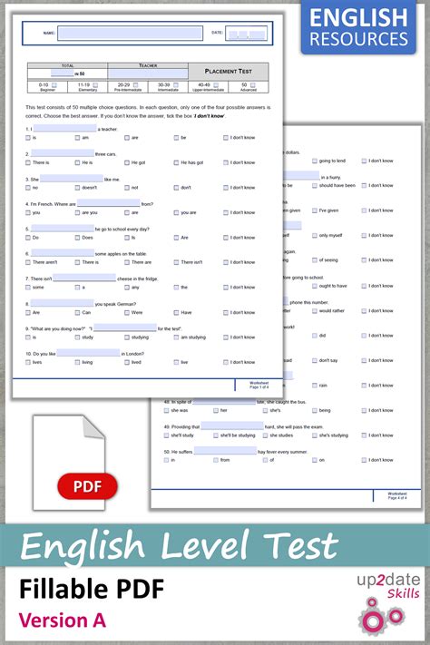 Image result for Printable English Level Test