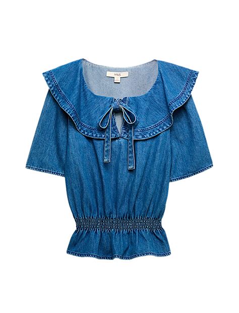 Buy Denim Ruffled Blouse at Marks & Spencer