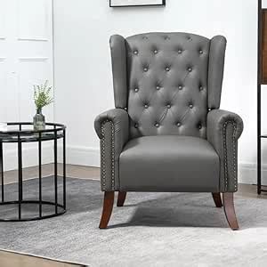 WOODENYA Leather Upholstered Wingback Chair Fabric Leather/Velvet ...