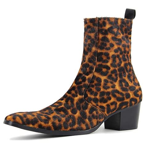 COWSDELLA Dress Boot for Men Casual Chelsea Combat Ankle Boots Leopard ...