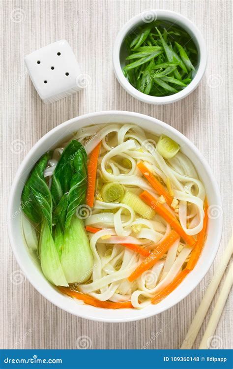 Vegetarian Asian Rice Noodle Soup Stock Photo - Image of homemade, soup ...