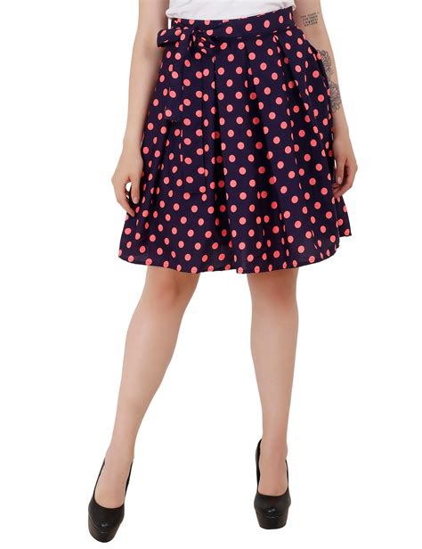 Emeros Border Print Pleated Pink Polka Dot Skirt