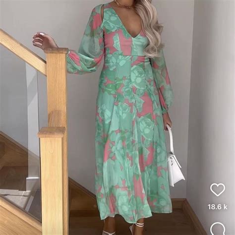 Women's Pink and Green Dress | Depop
