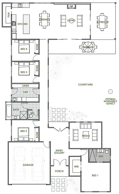 U-Shaped House Plans with Open Floor
