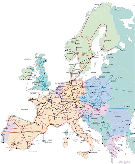 Train Map Of Europe With Cities Large Detailed Old Railway And