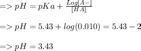 A buffer solution is made using a weak acid, ha, with a pka of 5.43. if ...