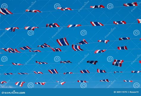 Flags hung on strings stock image. Image of waving, colored - 30911979
