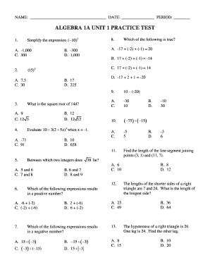 Image result for Algebra 1 Practice Test PDF