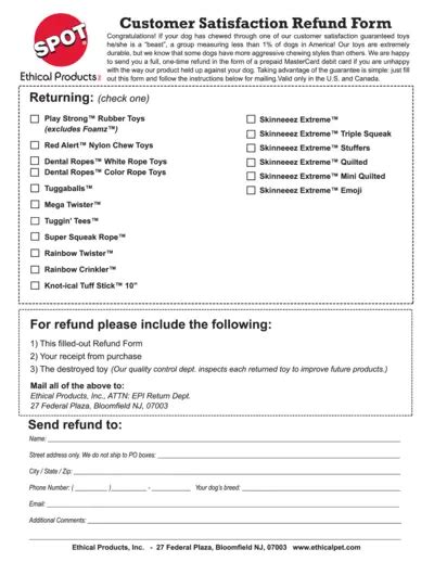 Bare Necessities Return Instructions and Form
