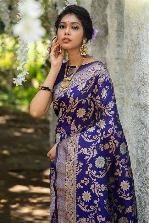 Buy Navy Blue Banarasi Saree 40991 Online | Karagiri