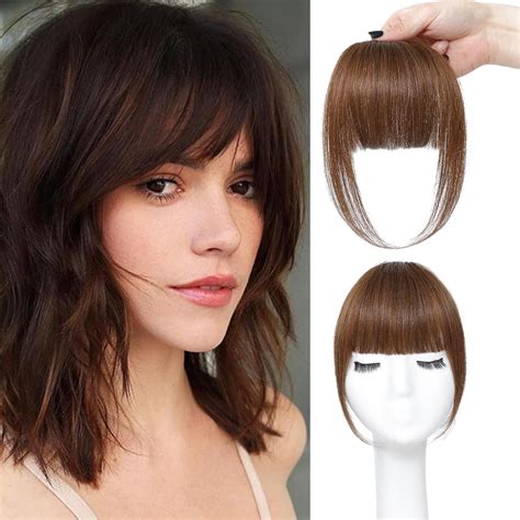 Amazon.com : ELEFOCUS Clip in Bangs Real Human Hair Light Brown 100% ...