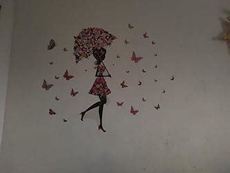 Decals Design 'Floral Umbrella Girl and Butterflies' Wall Sticker (PVC ...