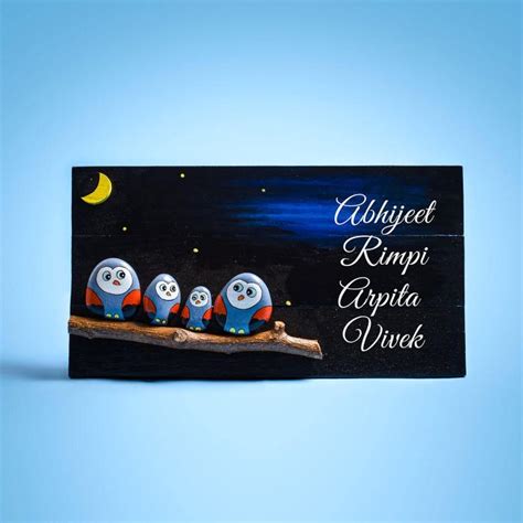 Buy Hand-painted Pebble Art Nameboard For Family Of 4 Online On Zwende