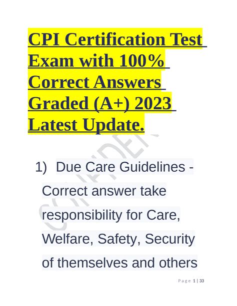 CPI Certification Test Exam with 100% Correct Answers Graded (A+) 2023 ...