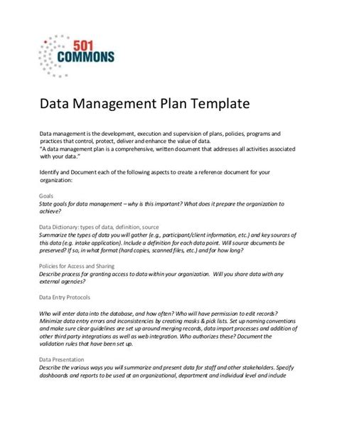 Image result for Data Management Plan Template