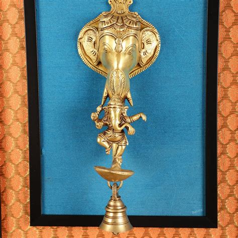 Buy Brass Dancing Ganesha Diya on Wooden Frame with Premium Fabric | 18 ...