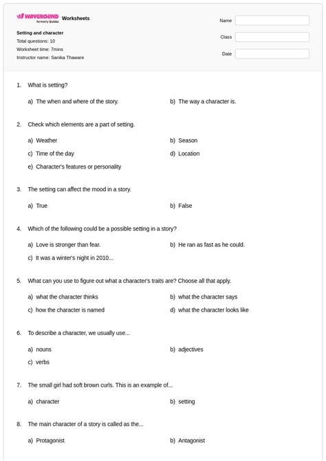 50+ Character and Setting worksheets for Class 3 on Wayground | Free ...