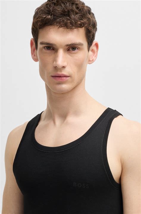 BOSS - Ribbed-cotton underwear vest with logo print - Black