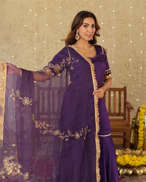 Shop Ujwal Purple Solid Satin Sharara Set for Women Online in India at ...