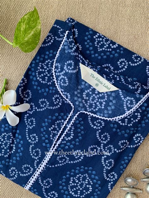 "Rubai" Bandhani Blue Laced Cotton Kurta – The Ethnic Label