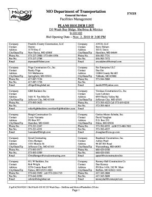 Fillable Online Plans Holder List Fax Email Print - pdfFiller