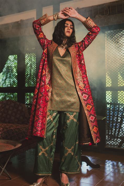 Pooja & Keyur - Neha Sage Green Tunic Set - Elahe