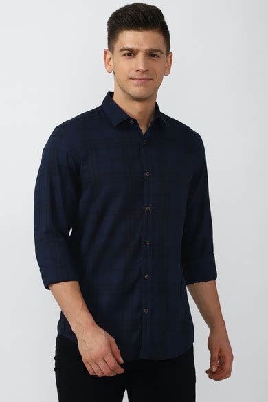 Buy Men Navy Slim Fit Check Full Sleeves Casual Shirt Online - 726277 ...
