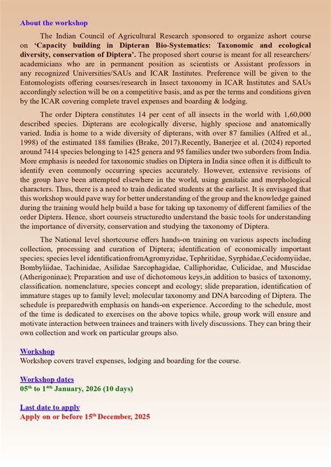 ICAR sponsored a short course Dipteran Bio-Systematics - University of ...