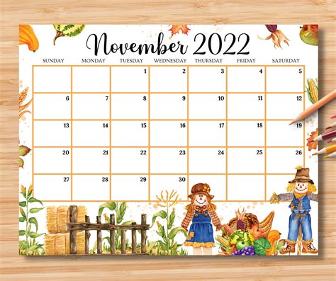 Fall November Calendar - Printable And Enjoyable Learning