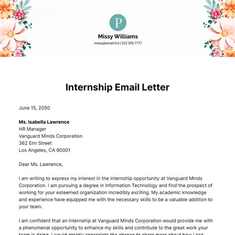 Image result for Internship Email Example