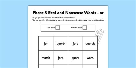 Phase 3 or Colour by Phoneme Real and Nonsense Words Worksheet / Worksheet