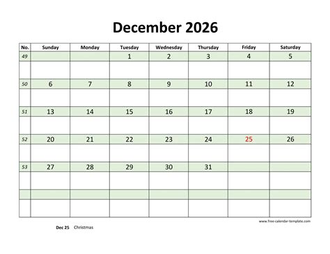 December 2026 Free Calendar Tempplate | Free-calendar-template.com